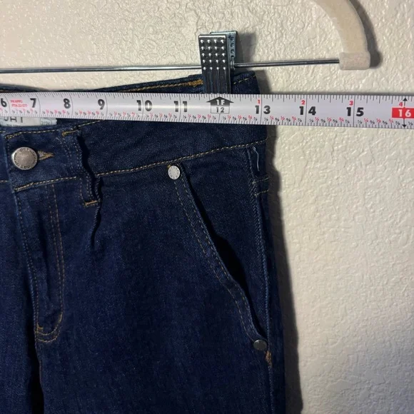 OAT New York Dark Wash High Waist Wide Leg Cropped Jeans Raw Hems Size 26 Used - Picture 4 of 7